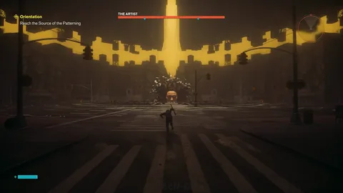 The Artist boss arena with its health bar and two blue markers