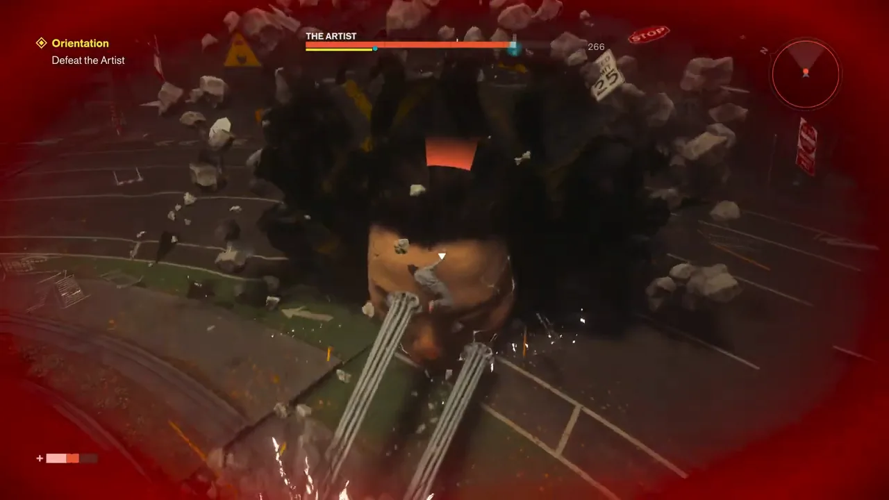 A blue health-bar marker restores the player's health