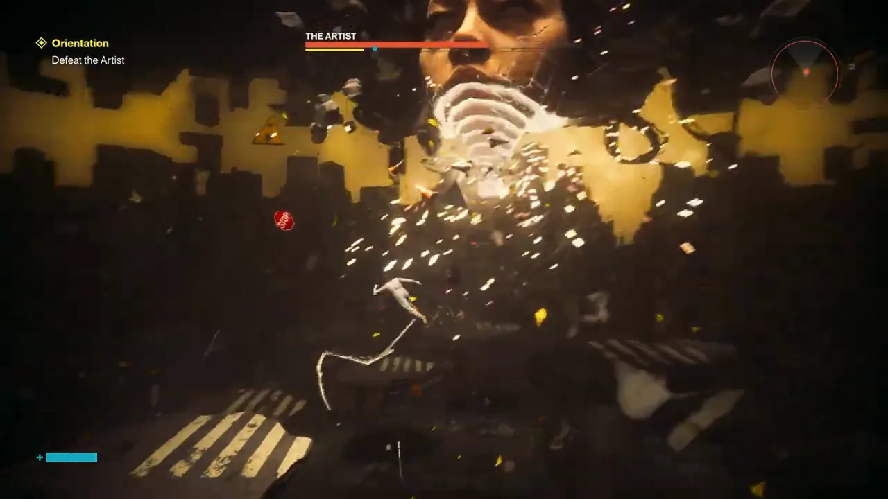 Jumping from a raised platform to hit the airborne Artist