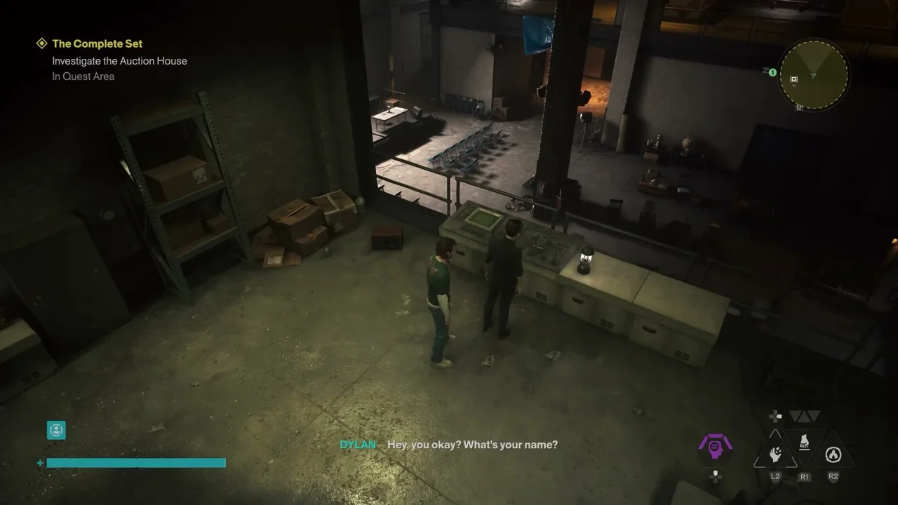 The Auction House hall with the civilians, during Investigate the Auction House