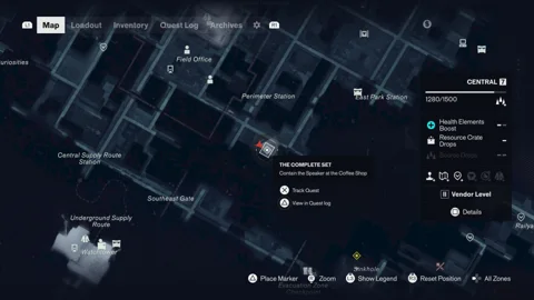 The coffee shop speaker marker on the Central map