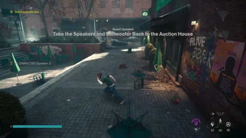 Picking up SINKKI D50 Speaker 3 outside the coffee shop, with the return objective updated