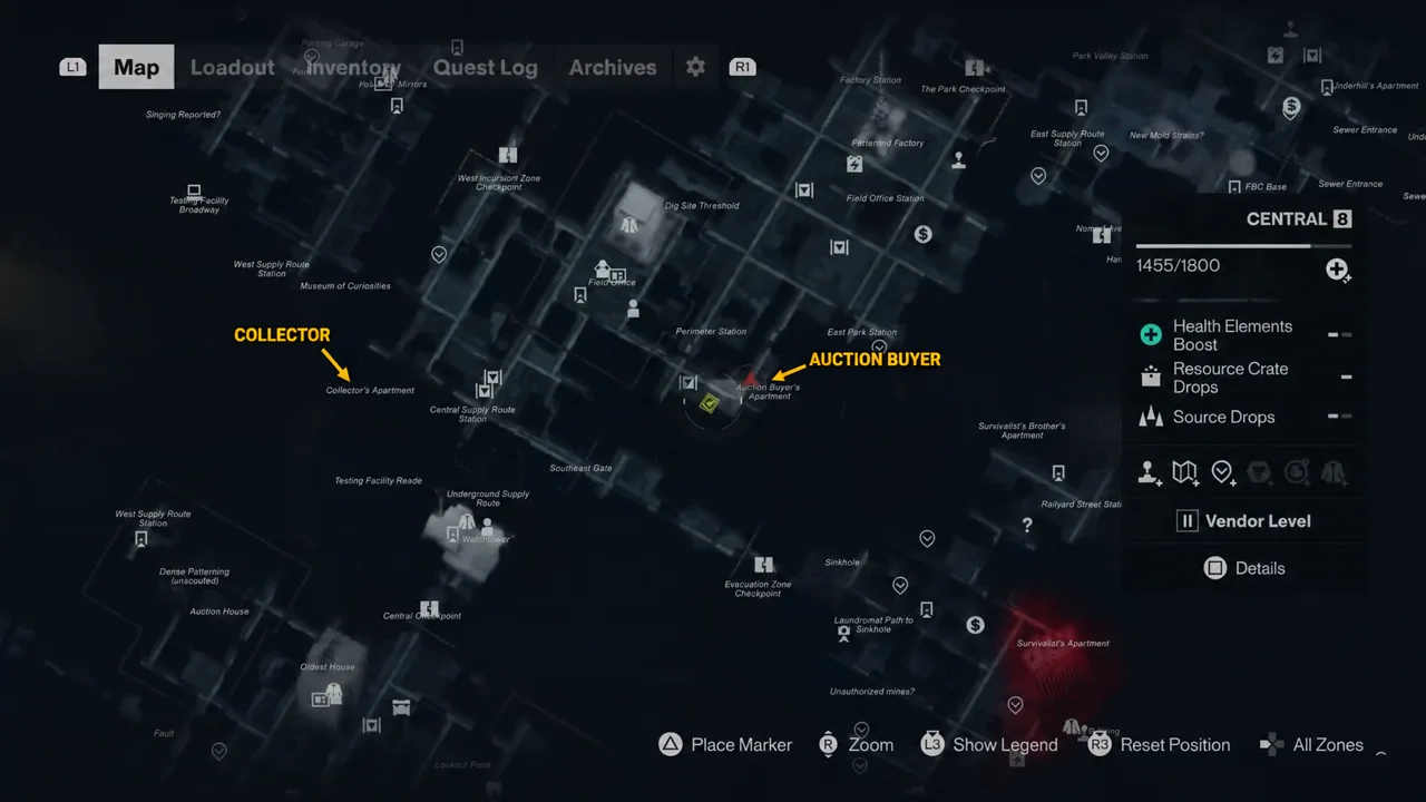 Collector's Apartment and Auction Buyer's Apartment are two separate map points, labels added