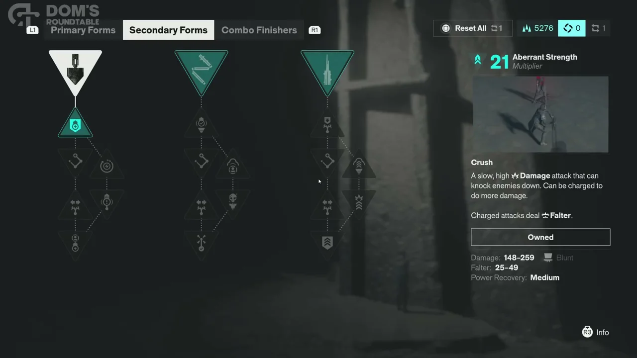 Crush secondary form and its charged-attack Falter description