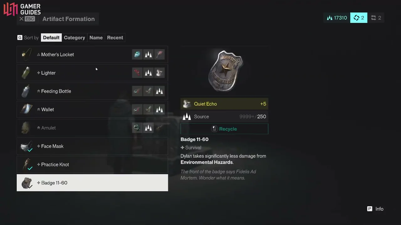 Badge 11-60 artifact menu: reduces damage from environmental hazards