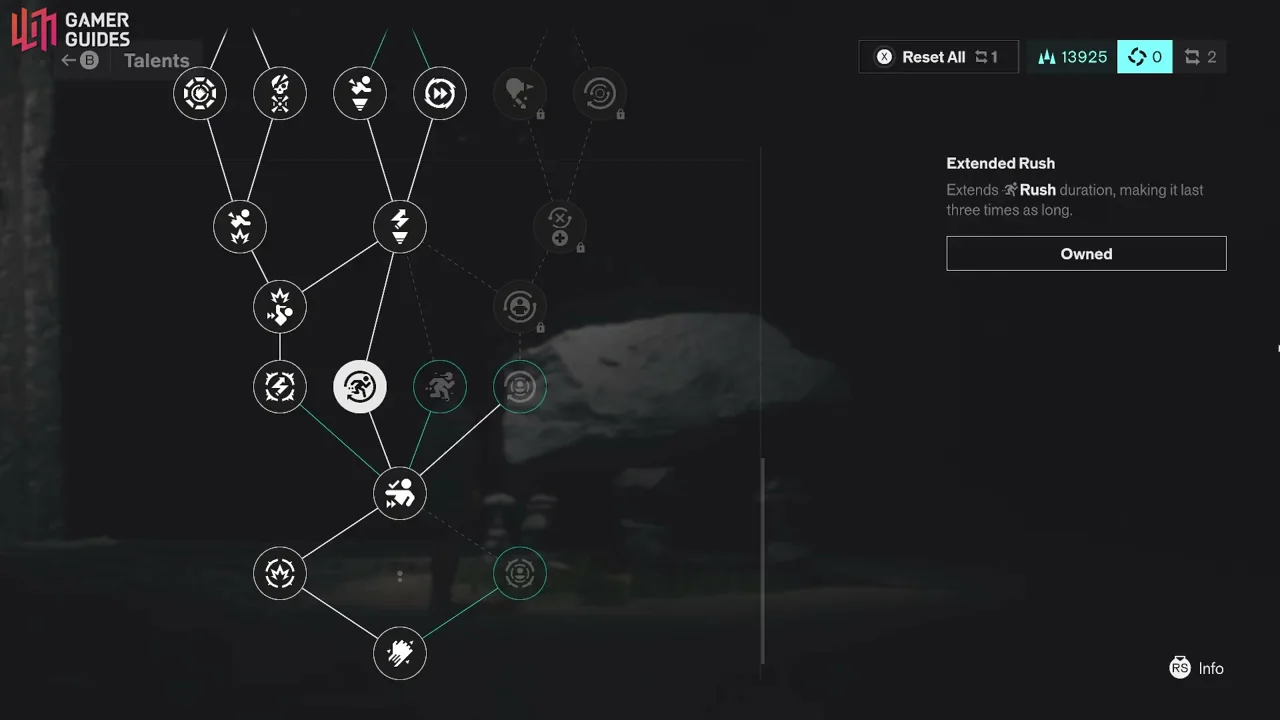 Extended Rush talent menu: Rush lasts three times as long