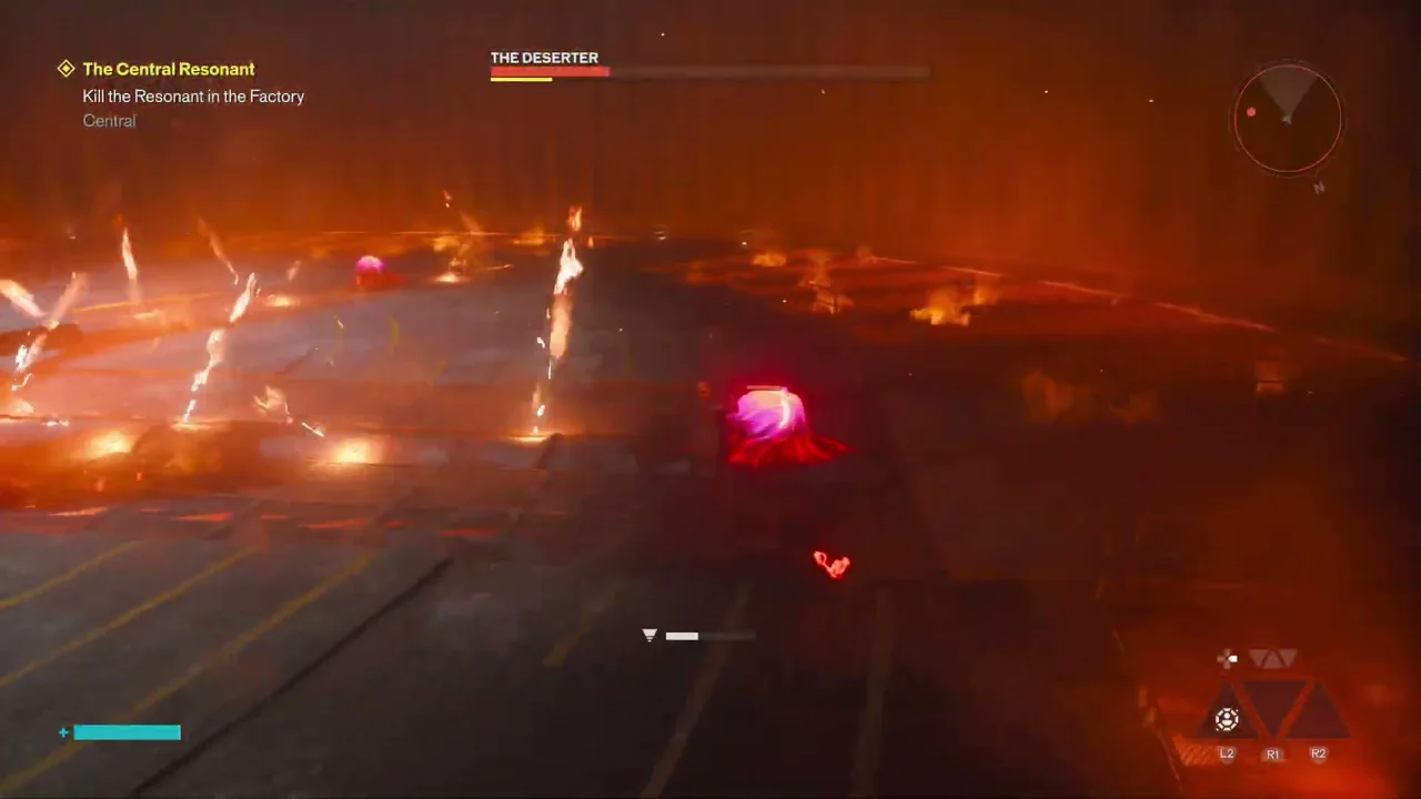 Purple sacs and floor flame pipes appear while the red boss health bar grows back