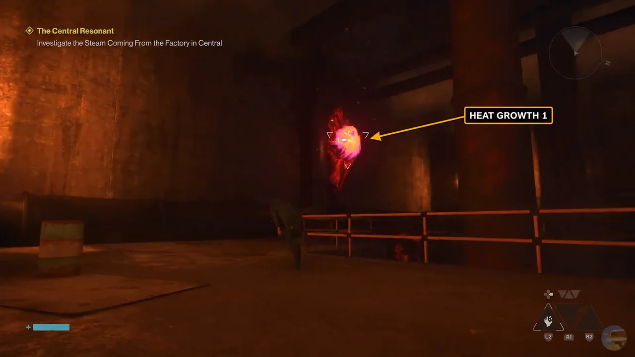 First heat growth on the vertical pipe riser in the underground main hall, arrow added
