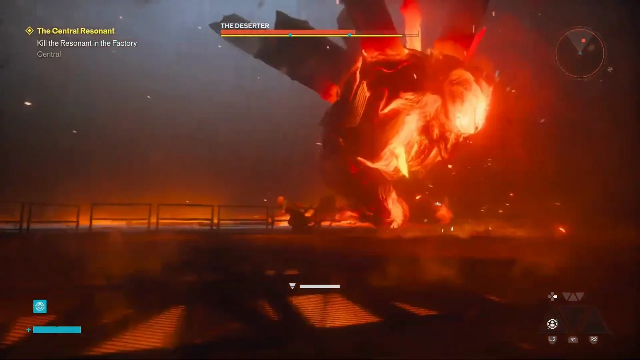 Glowing pipes stab into the ground in front of The Deserter
