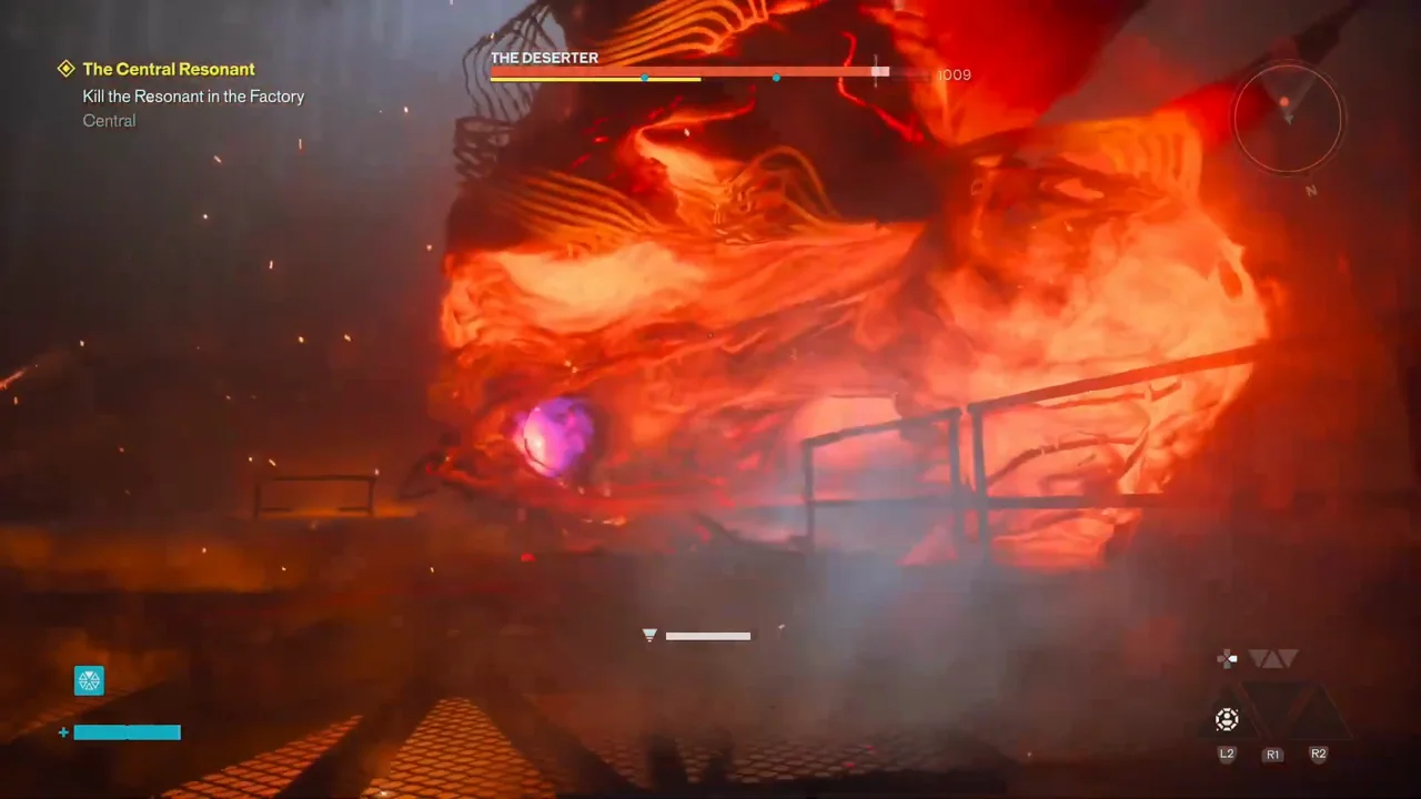 The Deserter falls forward and exposes the purple weak point on its chest
