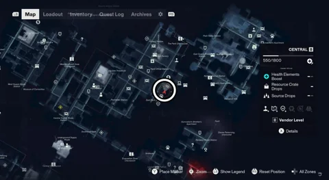 Central toy location circled on the map down in the alleyway