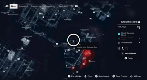 Evacuation Zone dog location marked on the folded skyscraper map