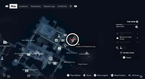 The Park dog location circled on the map near Mold Factory