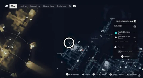 West Incursion Zone dog location circled on the sector map