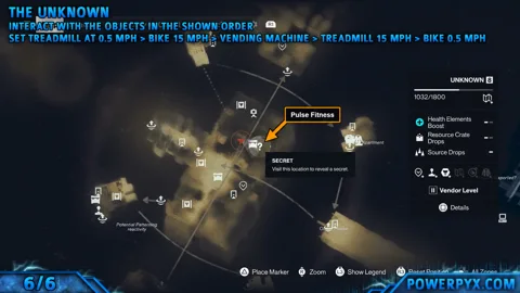 Map marking the Pulse Fitness Secret Hideout in the Unknown