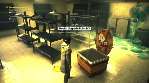 The Third Ice chest and the Health Upgrade Point 1/3 prompt in the basement