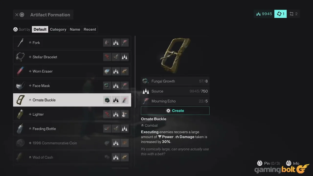 Ornate Buckle artifact: Execution Power recovery and increased damage taken