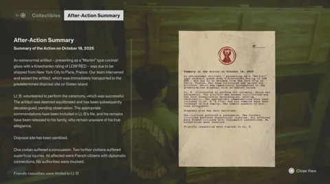 The After-Action Summary document in the storage room