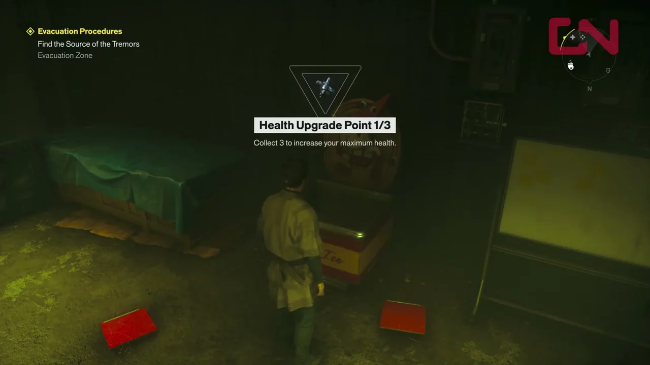 The Health Upgrade Point in the storage room chest, reading 1/3 on this save