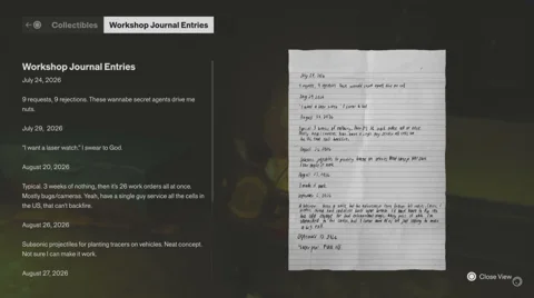 The Workshop Journal Entries document in the storage room