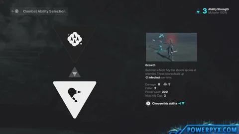 The Growth card in the Combat Ability Selection screen