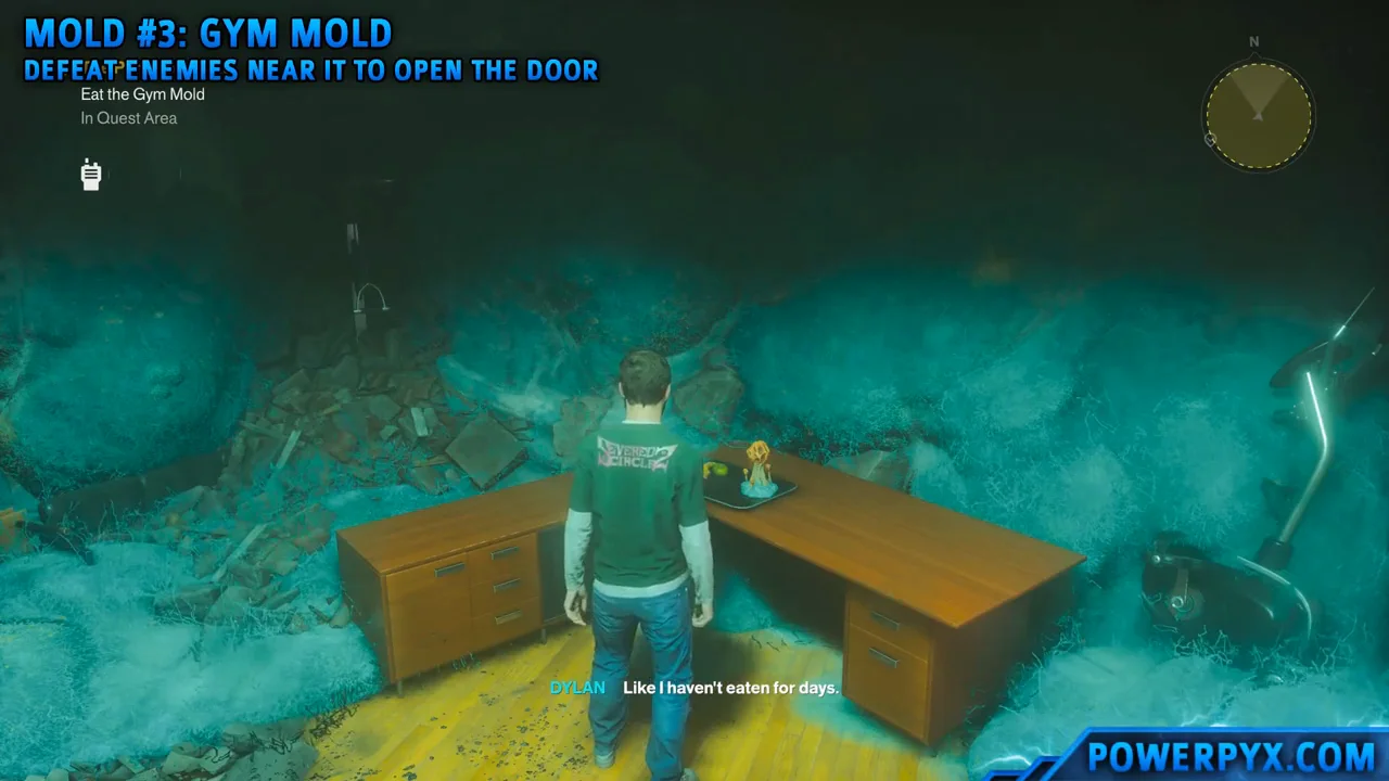 Approaching the Gym desk and eating its mold
