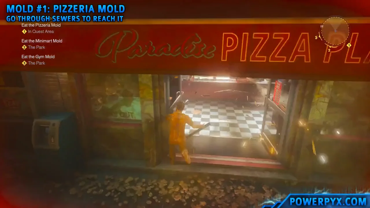The pizzeria window, the table and the mold piece