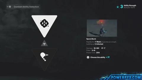 The Spore Burst card in the Combat Ability Selection screen