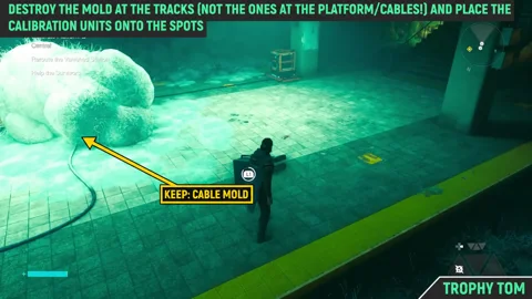 Keep the mold connected to the cables, arrow added