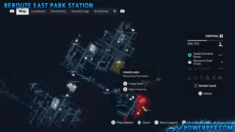 East Park Station marked on the Central map near the gas station