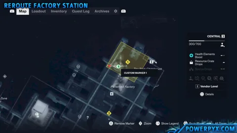 Factory Station marked on the Central map near the Patterned Factory