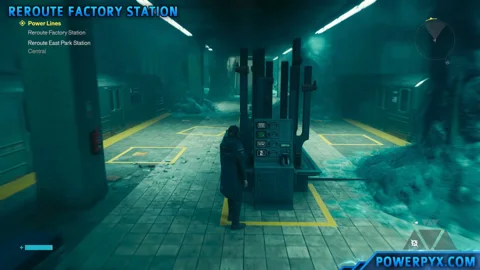 Factory Station: the Tuning Device console and the yellow placement pads on the floor
