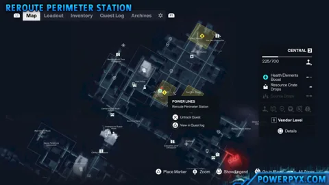 Perimeter Station marked on the Central map, just outside the Field Office