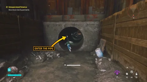 The Broadway drainage pipe entrance, arrow added
