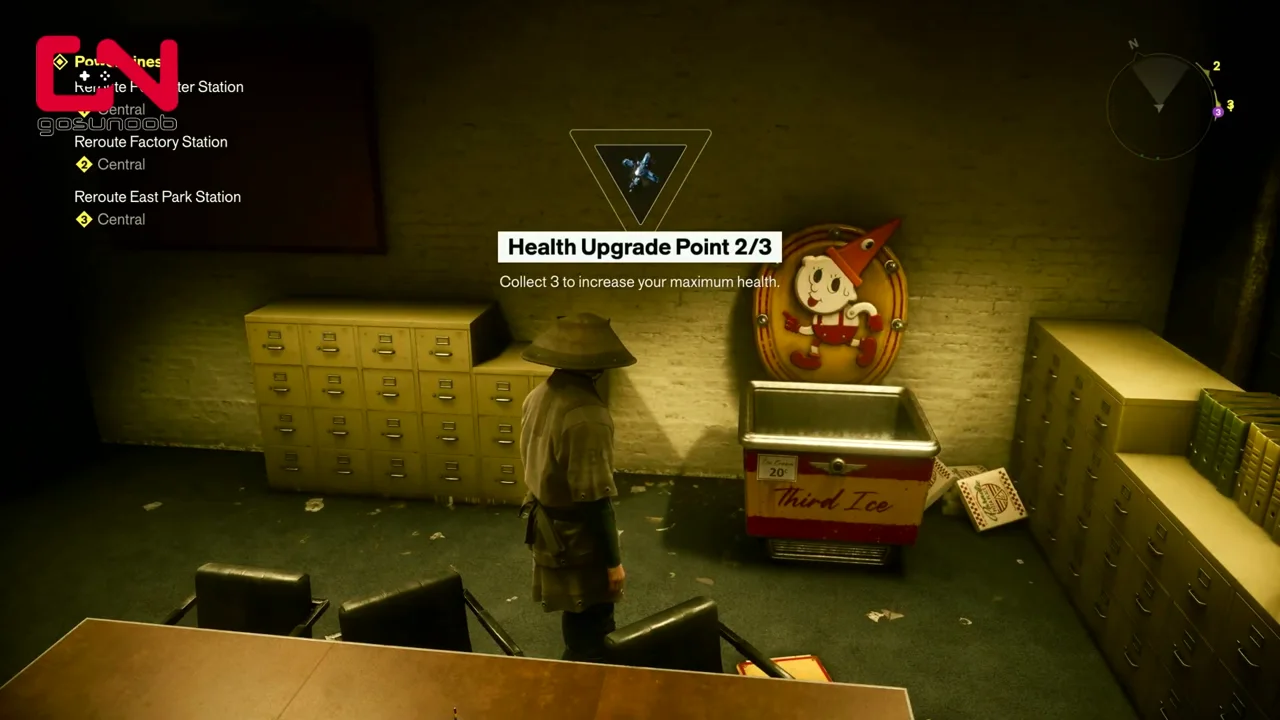 A Health Upgrade Point inside the hidden room, reading 2/3 on this save