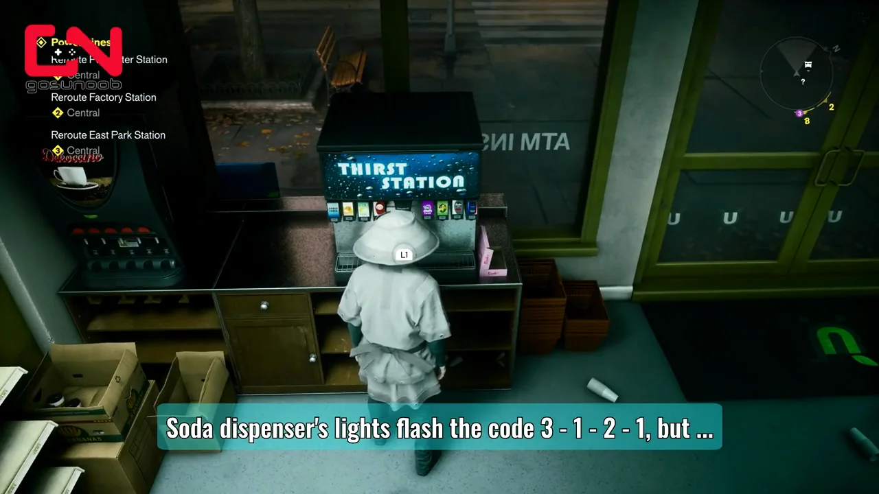 The soda machine lights flashing the code