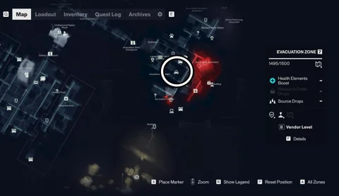 Evacuation Zone taxi location circled on the sector map