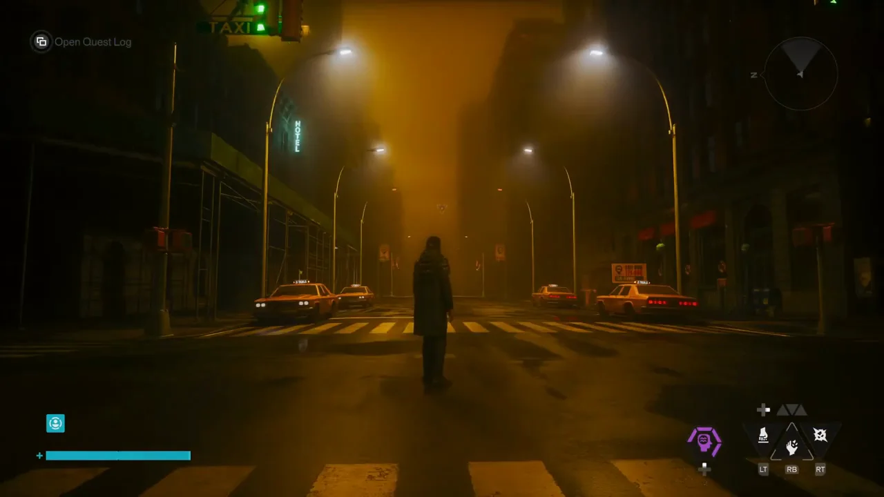 West Incursion: compare the streetlamp rhythm and pick the taxi flickering out of sync