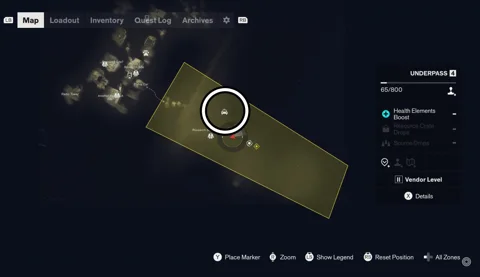 Underpass taxi location circled on the sector map