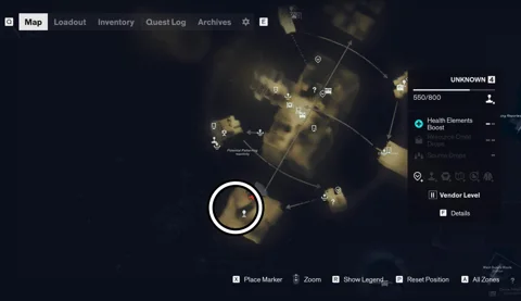Unknown taxi location circled on the sector map