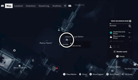 West Incursion Zone taxi location circled on the sector map