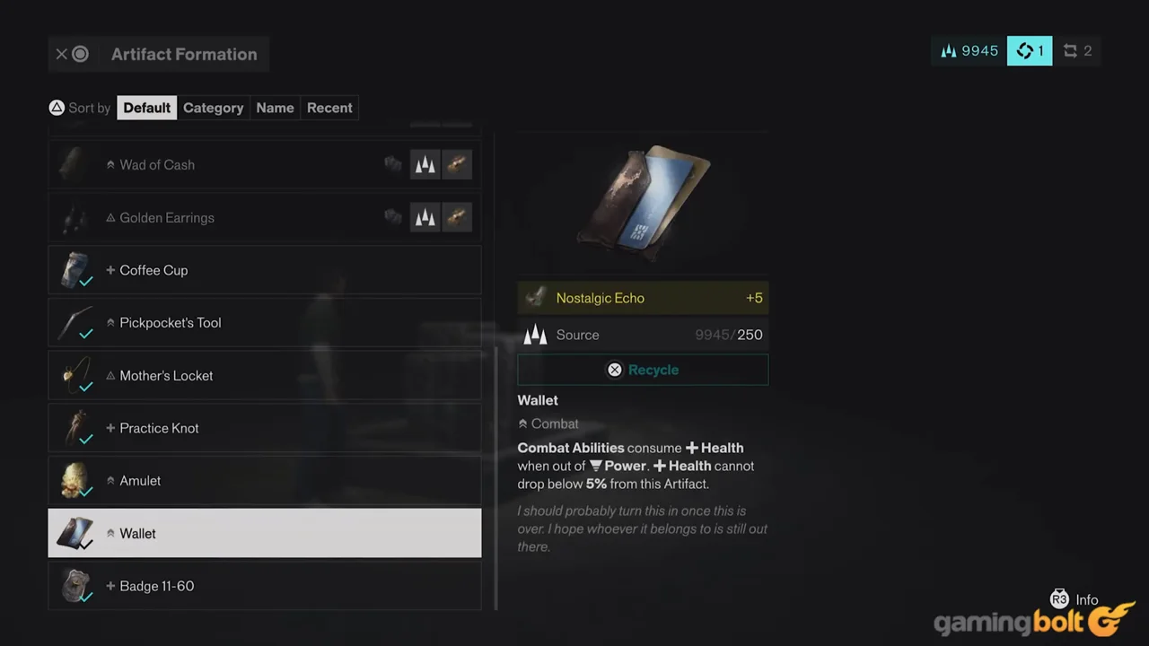 Wallet Recycle preview: returns, not crafting cost